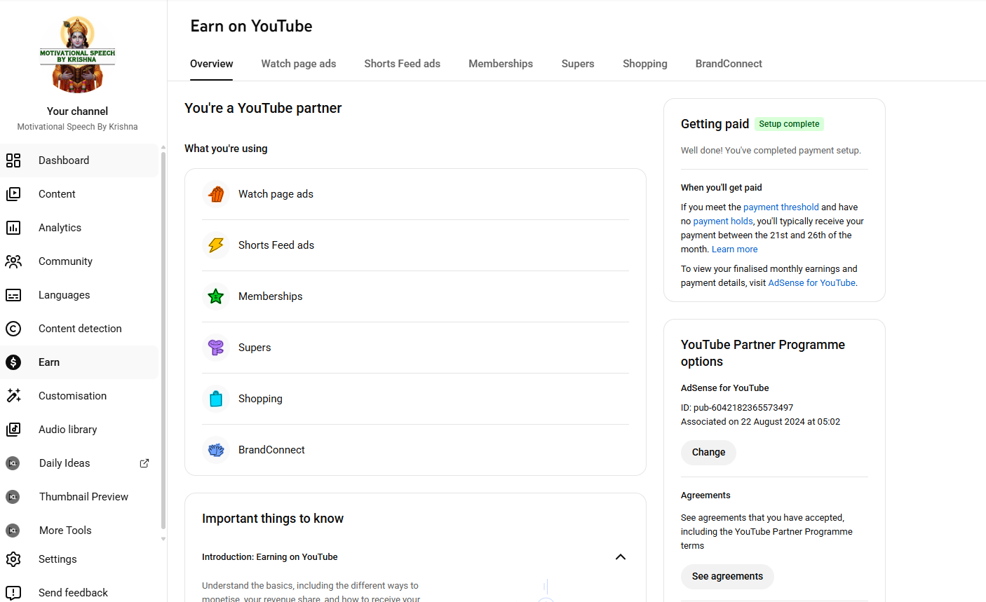 230K+ Subs Fully Monetized YouTube Channel | Motivational & Spiritual Niche